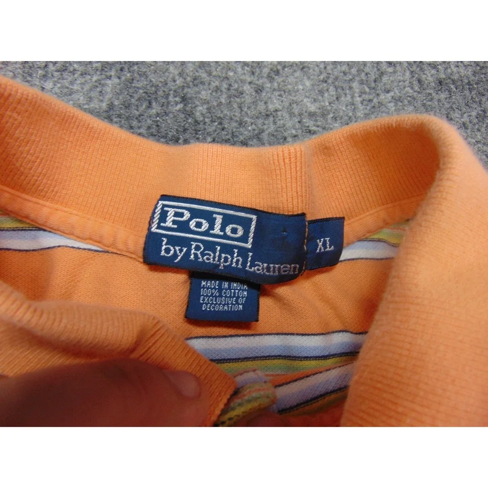 Polo Ralph Lauren Polo Shirt Mens XL Orange Striped Cotton Classic Preppy